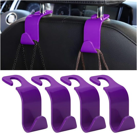 4PCS Car Seat Headrest Hooks for Bags and Coats, Purple