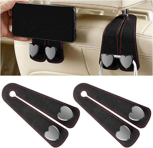 BESULEN Car Seat Headrest Hook, 2PCS Vehicle Seat Back Hanger Organizer for Handbag Purse Coat, Automotive Interior Headrest Double Storage Hook, Universal Fit (Black)