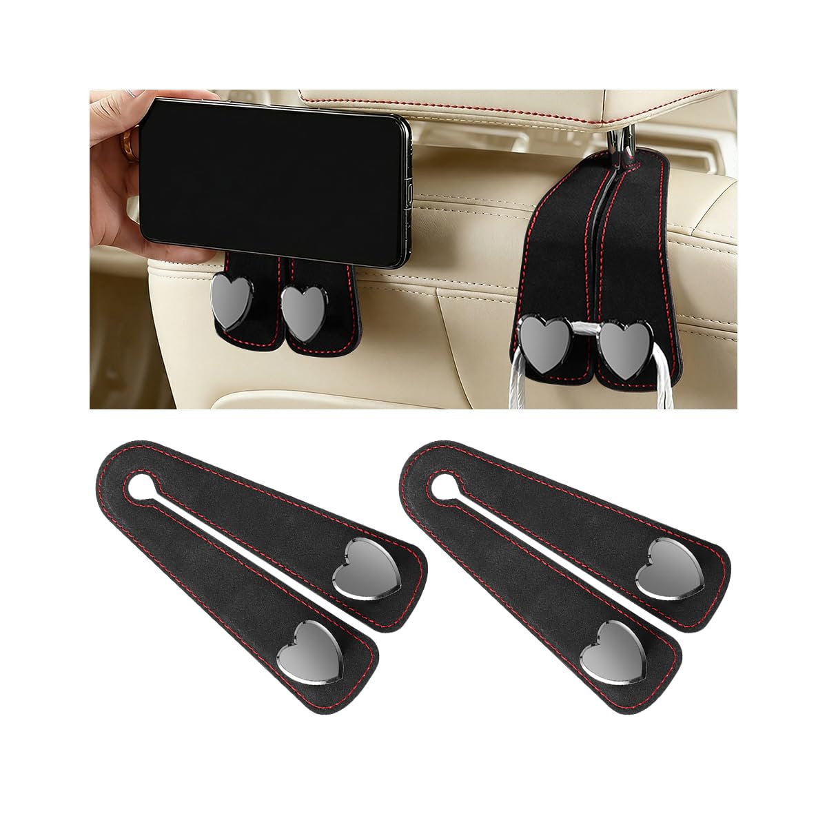 BESULEN Car Seat Headrest Hook, 2PCS Vehicle Seat Back Hanger Organizer for Handbag Purse Coat, Automotive Interior Headrest Double Storage Hook, Universal Fit (Black)