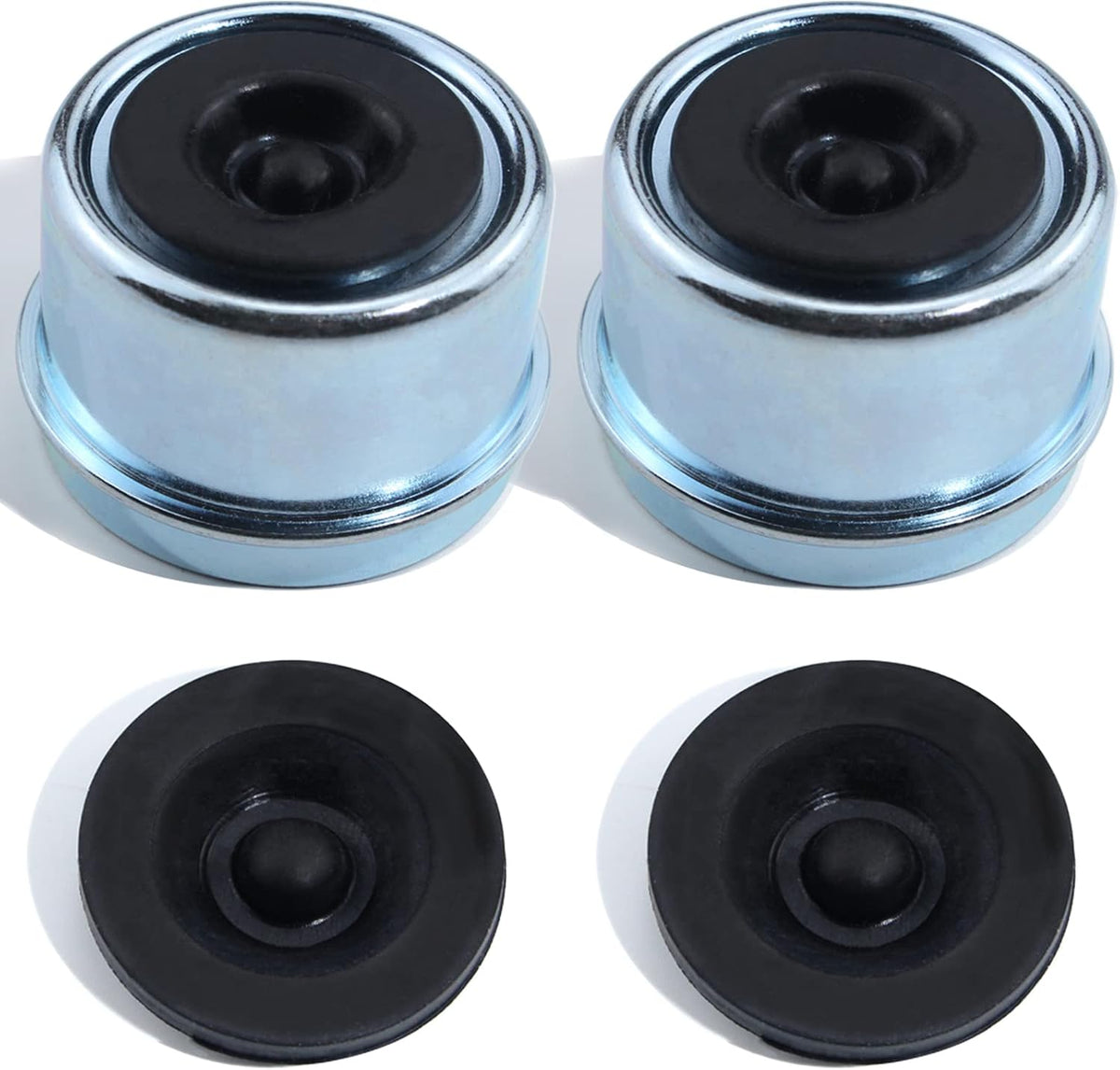 iBroPrat 2pcs Trailer Axle Dust Cap Cup Grease Cover 1.98" Hub with Extra 2 Rubber Plugs,Trailer Axle Wheel Hub and Bearing Dust Cap for Most 2000 to 3500 Pound Axles Dexter