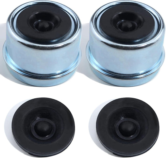 iBroPrat 2pcs Trailer Axle Dust Cap Cup Grease Cover 1.98" Hub with Extra 2 Rubber Plugs,Trailer Axle Wheel Hub and Bearing Dust Cap for Most 2000 to 3500 Pound Axles Dexter