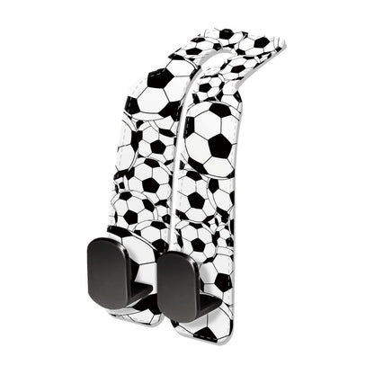 Car Seat Headrest Hook, Universal Leather Cute Hanger Holder Hook, Storage Organizer Interior Accessories for Purse Bags Handbag Black White Soccer