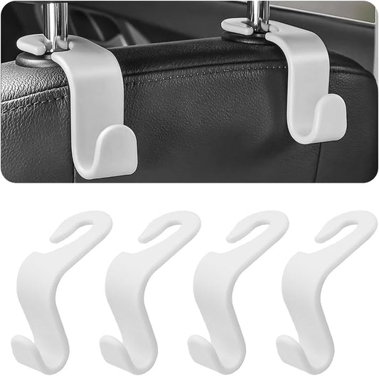 4 Pack Car Seat Headrest Hooks for Vehicle Seats, White