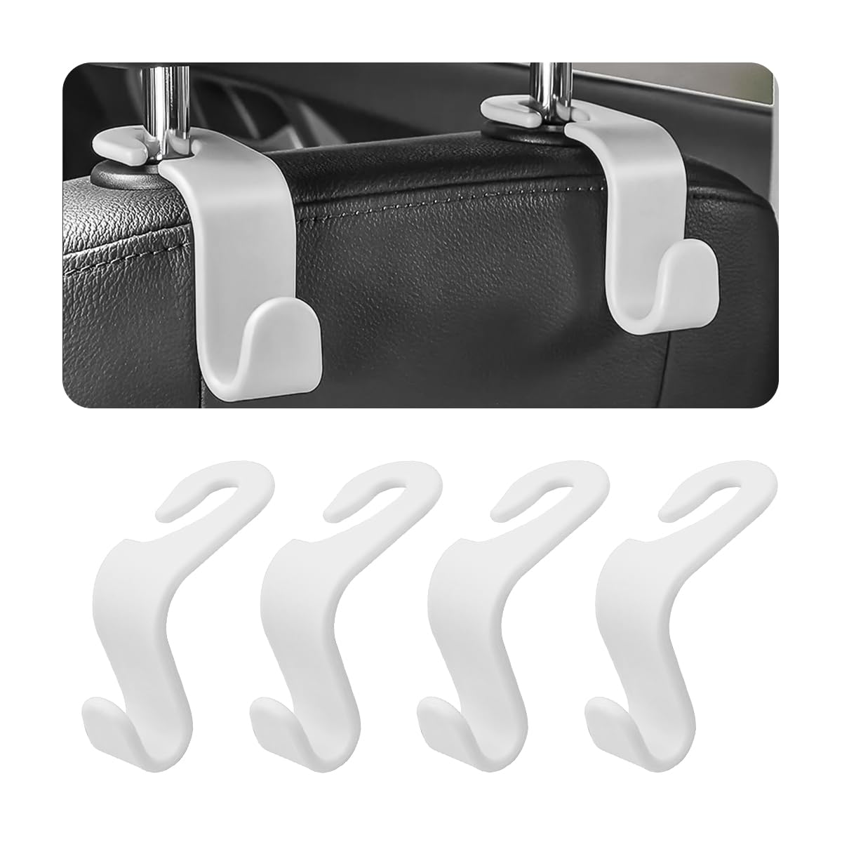 4 Pack Headrest Hooks for Vehicle Seats, Black/Black Flag