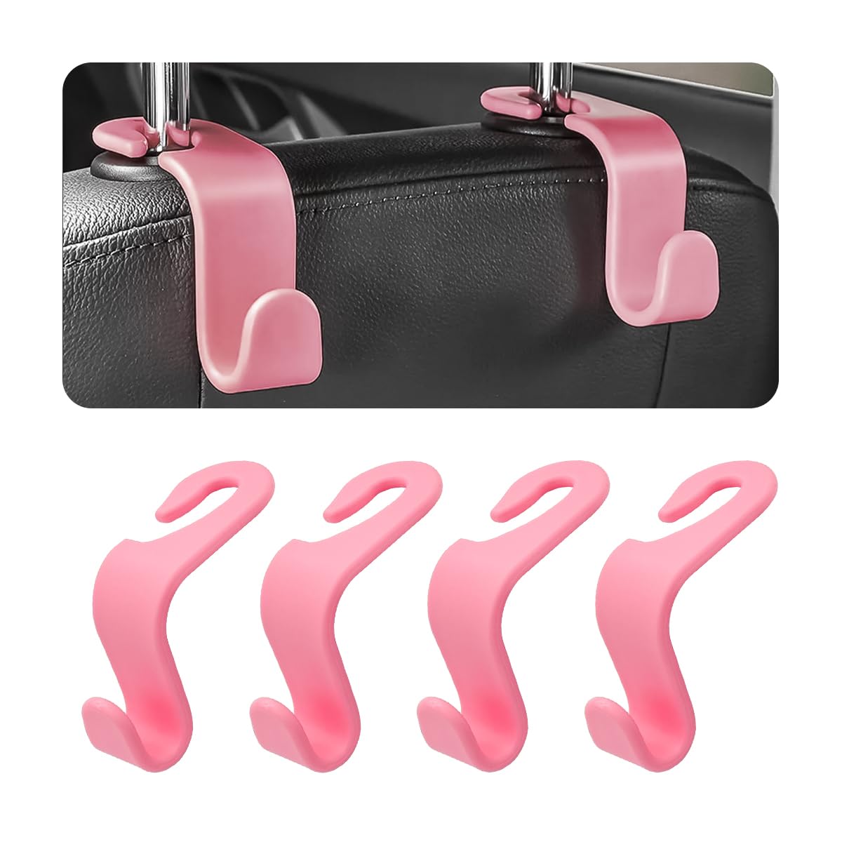 4 Pack Car Seat Headrest Hooks for Vehicle Seats, White