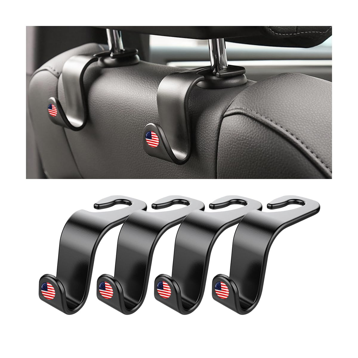 4 Pack Car Seat Headrest Hooks for Vehicle Seats, White