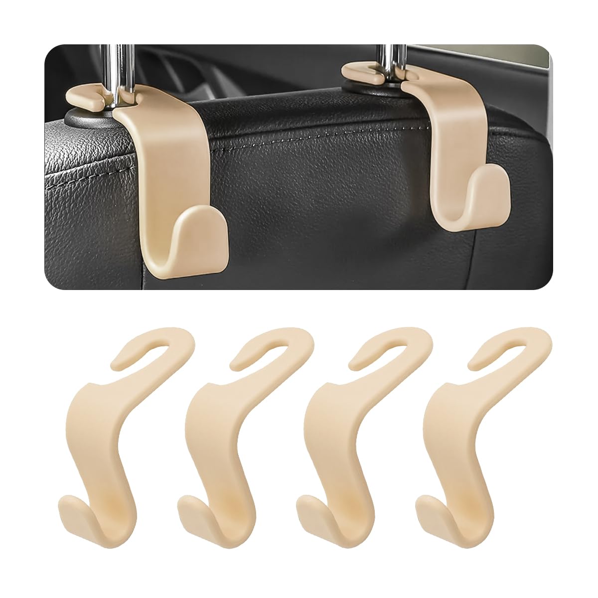 4 Pack Headrest Hooks for Vehicle Seats, Black/Black Flag