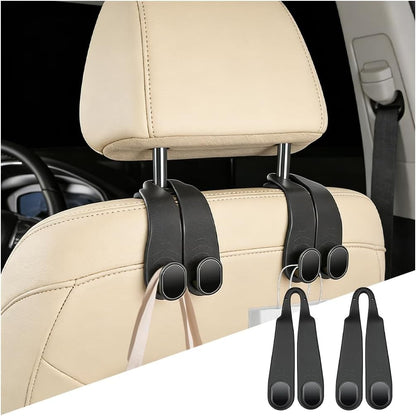 2PCS Car Seat Headrest Hook, Multifunctional Dual Hook Backseat Bag Purse Holder Organizer, Auto Interior Seat Back Storage Hanger for Coat Umbrella Grocery, Universal for Vehicles (Black)