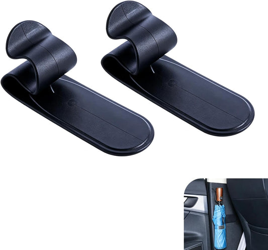 2 PCS Car Umbrella Holder Hooks, Self-Adhesive No Drilling Storage Organizer, Multifunctional Plastic Car Umbrella Clip, Universal for Most Cars, SUVs (Black)