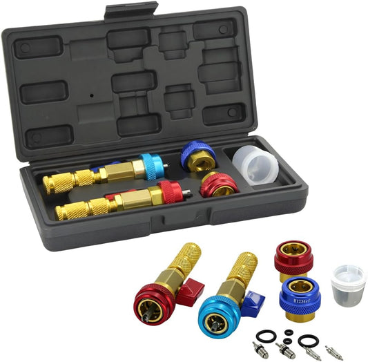 R134A R1234YF Air Condithoning Valve Core Remover Tool, High Low Pressure Valve Core Repair Tool Kit for Automotive Air Condition System, AC Valve Core Removal Tool for Standard JRA and Schrader Valve