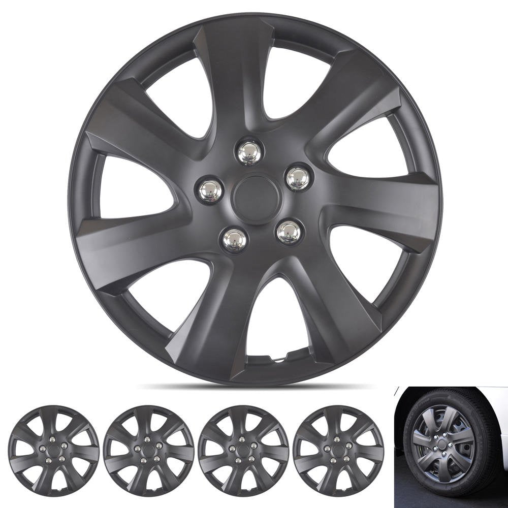 BDK 15 Inch Snap-On Hubcap Wheel Covers (Set of 4), 6-Spoke Original Design