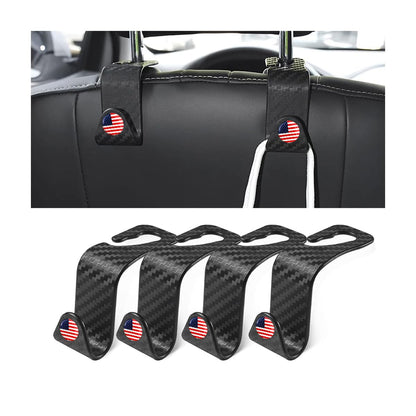 4 Pack Headrest Hooks for Vehicle Seats, Black/Black Flag