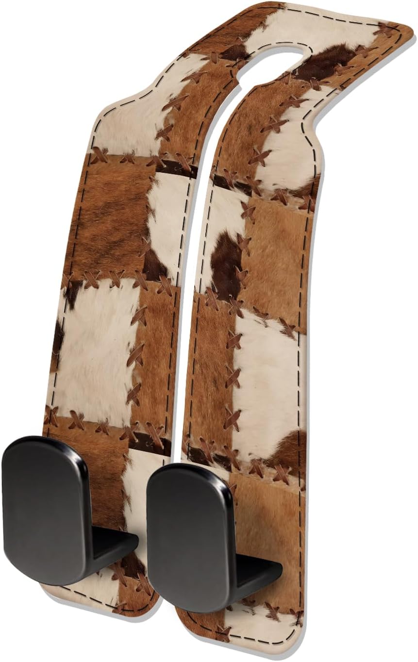 Car Seat Headrest Hook, Universal Leather Cute Hanger Holder Hook, Storage Organizer Interior Accessories for Purse Bags Handbag Retro Cowhide Plaid