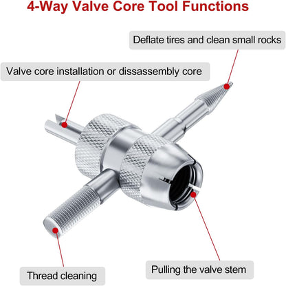 SUNSOUL 102PCS Schrader Tire Valve Cores with 4-Way Valve Core Removal Tool