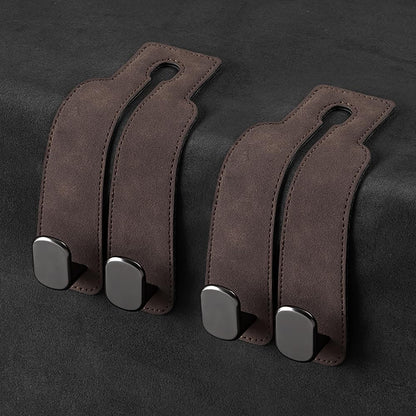 KINIVA Car Seat Headrest Storage Hooks, Set of 2, Suede PU Leather, Double Hooks (Grey)