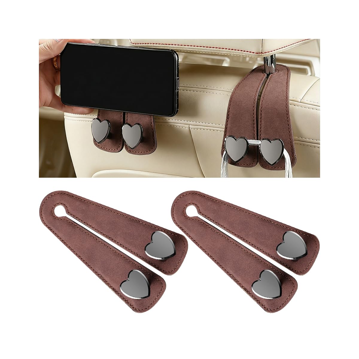 BESULEN Car Seat Headrest Hook, 2PCS Vehicle Seat Back Hanger Organizer for Handbag Purse Coat, Automotive Interior Headrest Double Storage Hook, Universal Fit (Black)