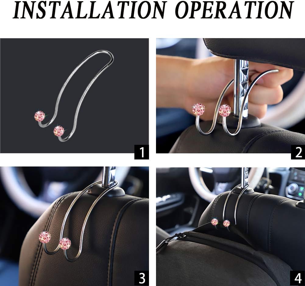 SAVORI Auto Hooks Bling Car Hangers Organizer Seat Headrest Hooks Strong and Durable Backseat Hanger Storage Universal for SUV Truck Vehicle 2 Pack (Pink)