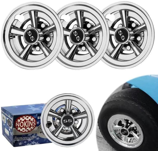 NOKINS Golf Cart SS Wheel Covers Hubcaps, 8 Inch Golf Cart Hub Caps Snap-on Installation (Set of 4), Fits EZGO Yamaha Club Car