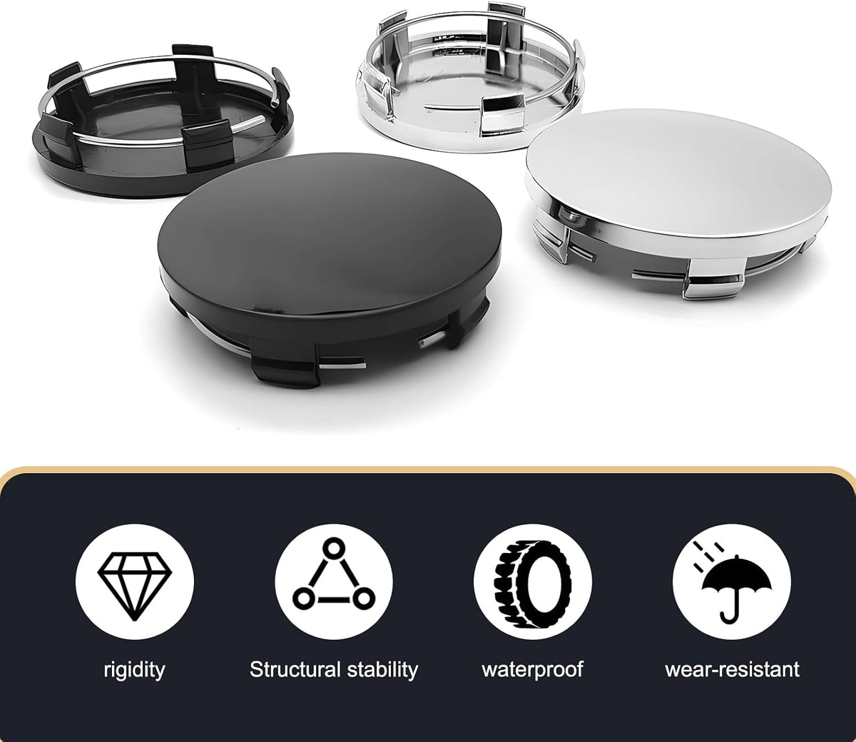 4 PCS Car Wheel Center Hub Cover, 60MM/2.36In Outer Diameter and 56MM/2.2In Inner Diameter, Snap-in Vehicle Rim Hub Caps Accessories (Silver)