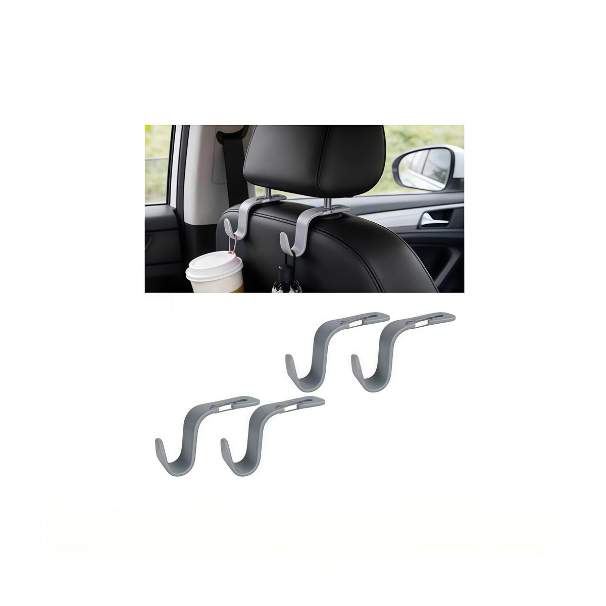 4PCS Car Seat Headrest Hook, Multi-Purpose Seat Back Hanger Purse Bag Handbag Organizer, Auto Interior Backseat Storage Hook Holder for Coat Hat Grocery Umbrella, Universal Fit (Beige)