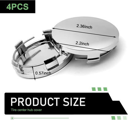 4PCS Car Wheel Center Caps, 60MM/2.36In OD 56MM/2.2In ID Center Hub Cover, ABS Snap-in Vehicle Rim Hub Caps, Rustproof Dustproof Center Cap for Rims, Universal Wheel Hub Decoration (Silver)