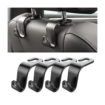 4 Pack Headrest Hooks for Vehicle Seats, Black/Black Flag