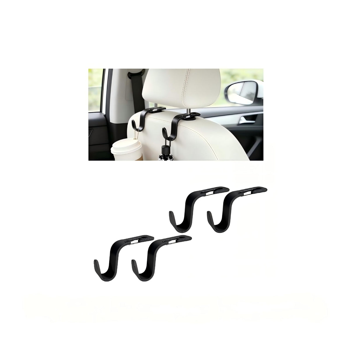 4PCS Car Seat Headrest Hook, Multi-Purpose Seat Back Hanger Purse Bag Handbag Organizer, Auto Interior Backseat Storage Hook Holder for Coat Hat Grocery Umbrella, Universal Fit (Beige)