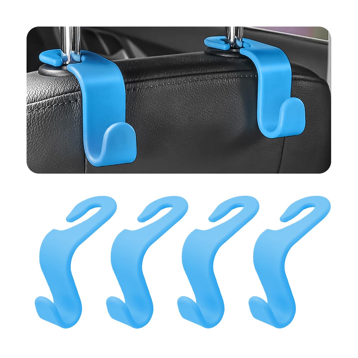 4 Pack Headrest Hooks for Vehicle Seats, Black/Black Flag
