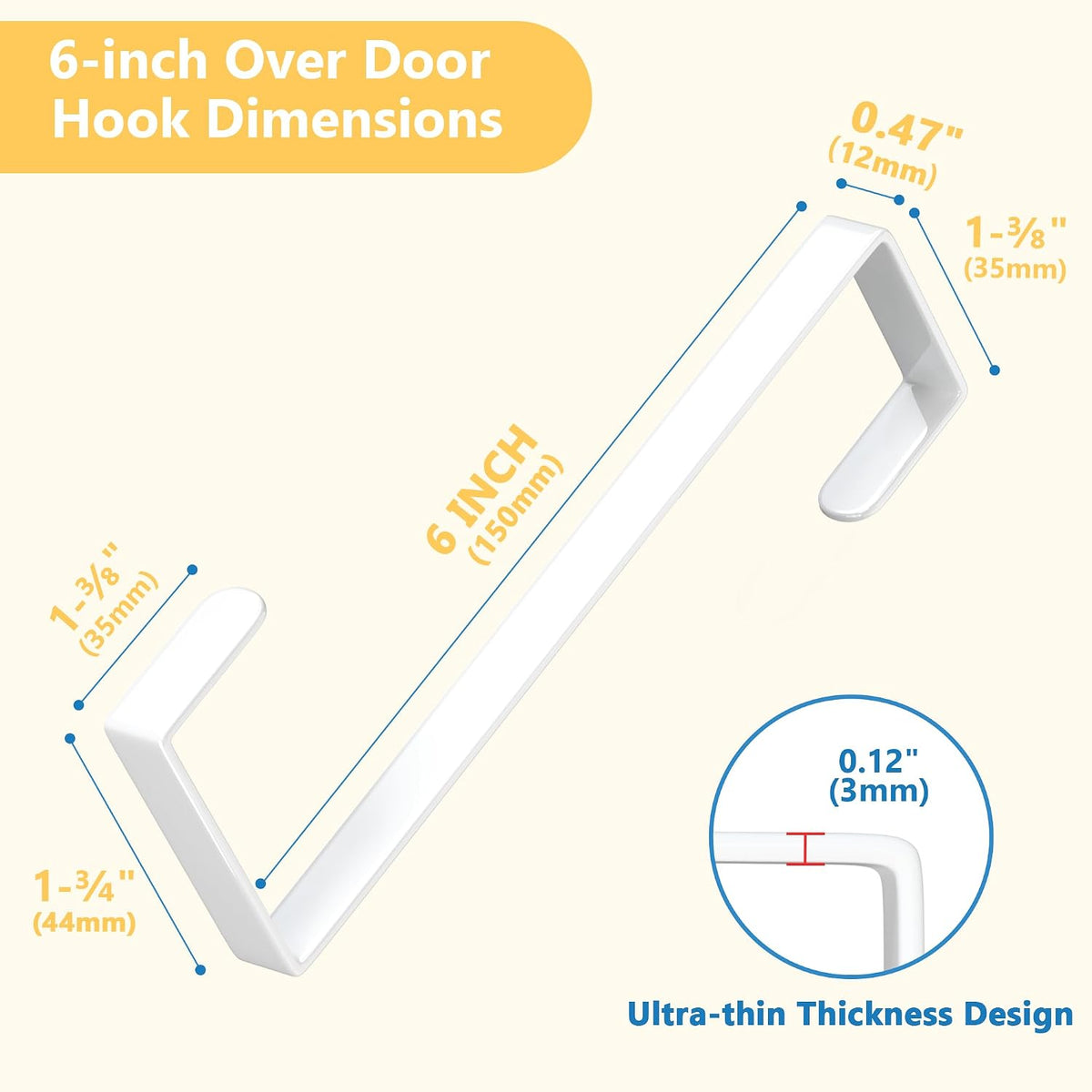 6" Sturdy Metal Over The Door Hooks (10 PCS) Fit Most Doors up to 1-3/4"