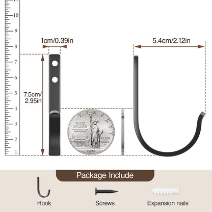 22LB Wall Hooks for Hanging Towel/Coat, Black 5 Pack