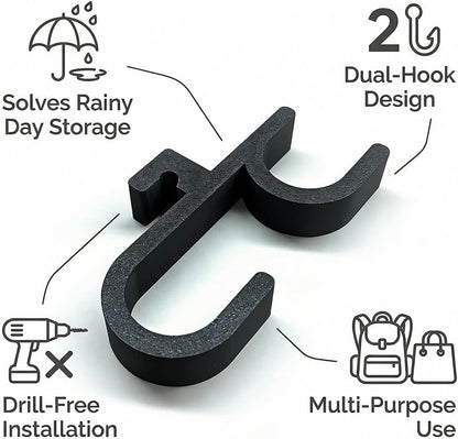 2PCS Car Umbrella Hooks, Multifunctional Auto Trunk Storage Organizer with Double Hook, Universal No Drilling Stable Vehicle Interior Umbrella Holder for Most Cars (Black)