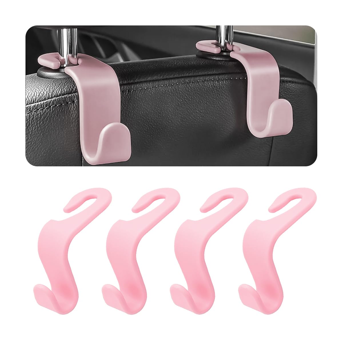 4 Pack Headrest Hooks for Vehicle Seats, Black/Black Flag
