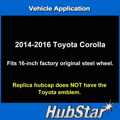 Replacement for Toyota Corolla 2014, 2015, 2016 Hubcap, Premium Quality Sturdy 16-inch Silver Wheel Cover (1 Piece)
