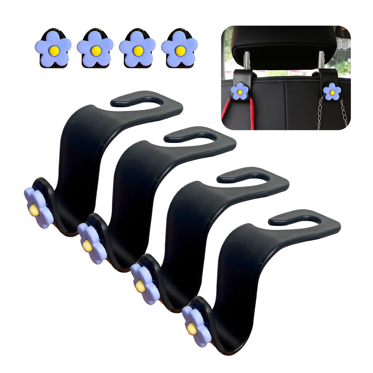 Augeny 8 PCS Car Seat Headrest Hook, Auto Seat Hook Hanger Storage Organizer, Adhesive Hooks for Purse Coat Umbrella Grocery Bag, Universal Interior Accessories for All Vehicles (Blue)