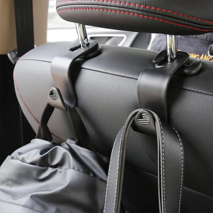 4 Pack Headrest Hooks for Vehicle Seats, Black/Black Flag