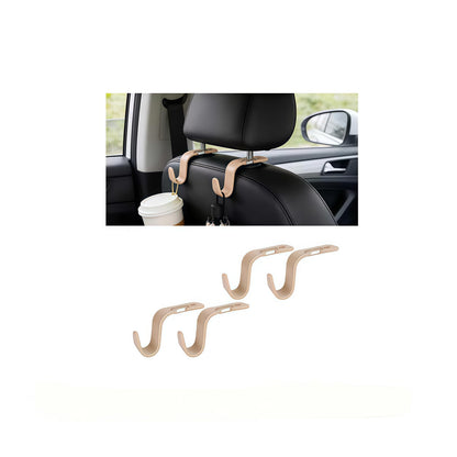 4PCS Car Seat Headrest Hook, Multi-Purpose Seat Back Hanger Purse Bag Handbag Organizer, Auto Interior Backseat Storage Hook Holder for Coat Hat Grocery Umbrella, Universal Fit (Beige)