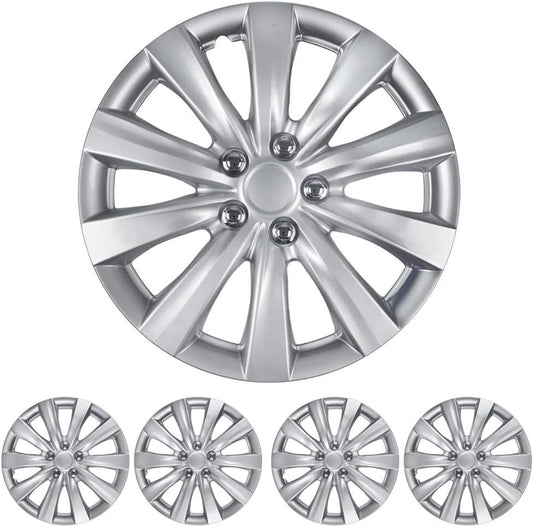 BDK 16 Inch Hubcaps Set of 4 - OEM Replacement Snap-On Wheel Rim Covers - Universal Fit Car Wheel Cover for Cars, Trucks, SUV, Vans Durable ABS Silver 10-Spoke Hub-Cap Car Accessories Exterior