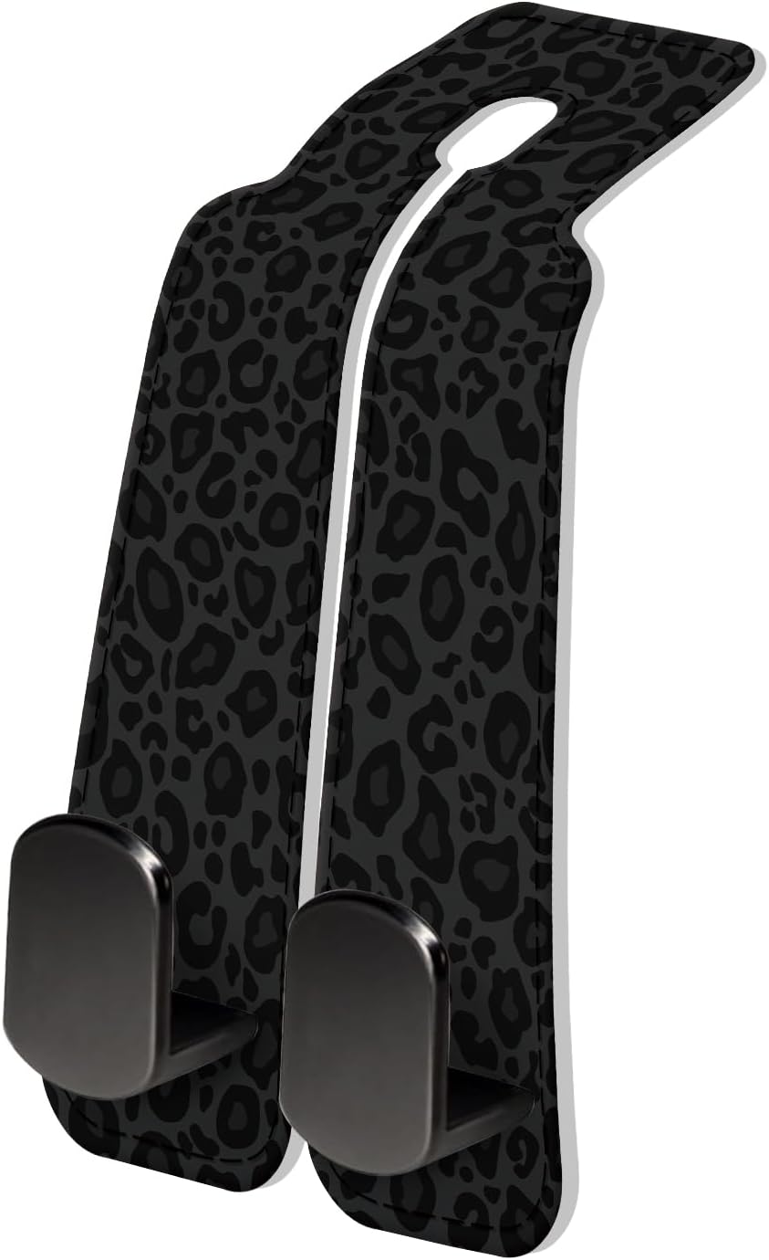 PU Leather Car Seat Hook, Storage Headrest Hanger, Cute Car Backseat Organizer, Car Hooks For Purses and Bags Black Leopard