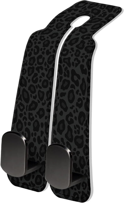 PU Leather Car Seat Hook, Storage Headrest Hanger, Cute Car Backseat Organizer, Car Hooks For Purses and Bags Black Leopard