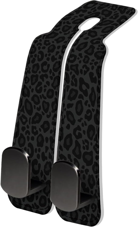 PU Leather Car Seat Hook, Storage Headrest Hanger, Cute Car Backseat Organizer, Car Hooks For Purses and Bags Black Leopard
