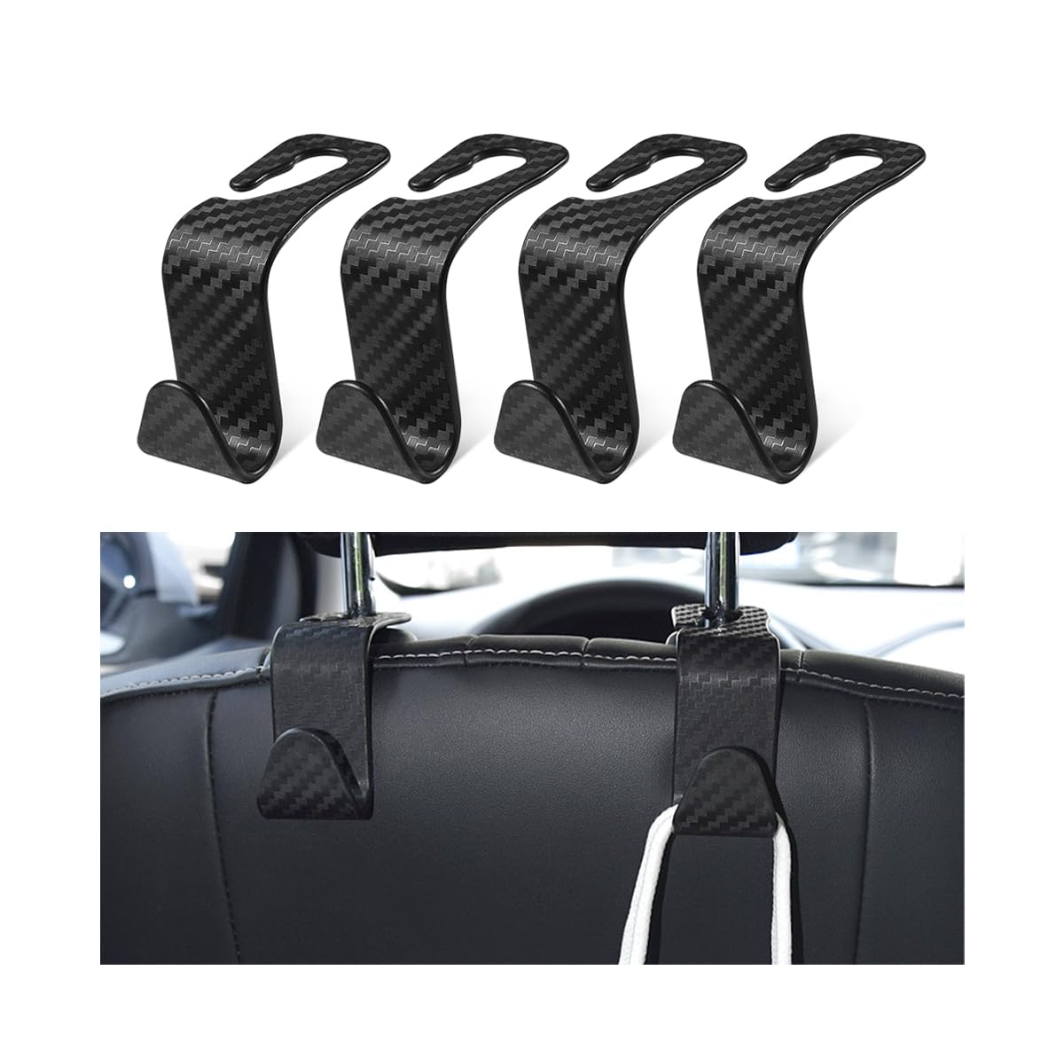 4 Pack Car Seat Headrest Hooks for Vehicle Seats, White