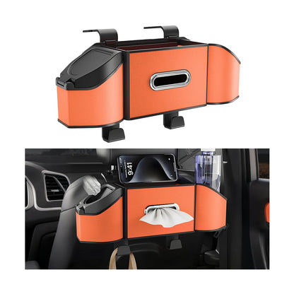 HZEL Car Seat Back Organizer, 7 in 1 Vehicle Backseat Storage Box with Cup Holder Tissue Box Trash Bin & Hooks, Multifunctional Auto Interior Headrest Organizer, Universal for SUV RV Truck (Black)
