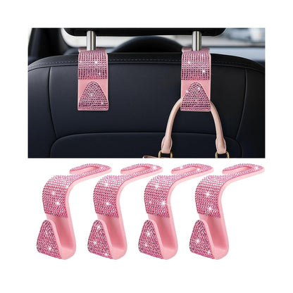 Zpana 4PCS Bling Car Seat Headrest Hooks, Crystal Rhinestones, Pink