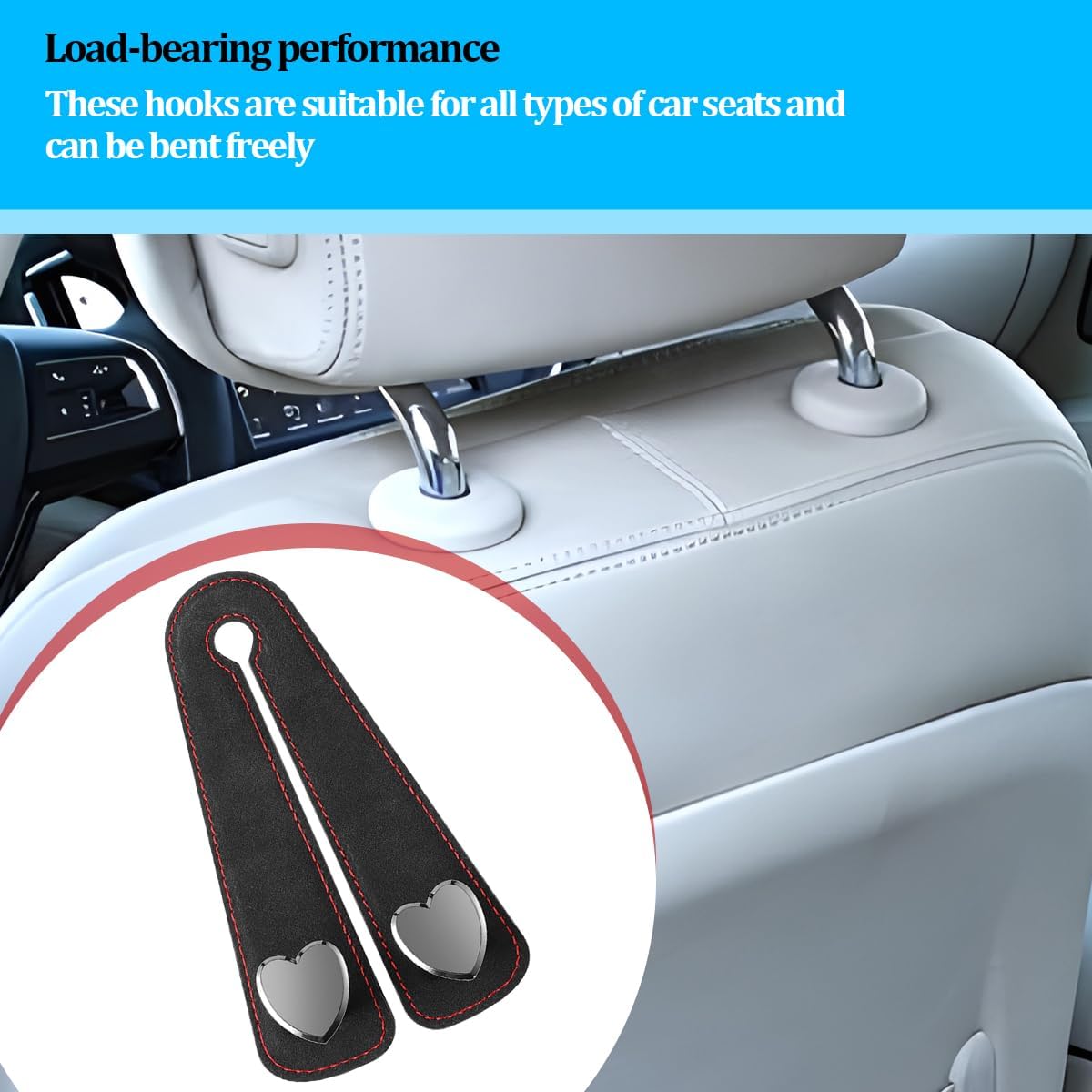 BESULEN Car Seat Headrest Hook, 2PCS Vehicle Seat Back Hanger Organizer for Handbag Purse Coat, Automotive Interior Headrest Double Storage Hook, Universal Fit (Black)