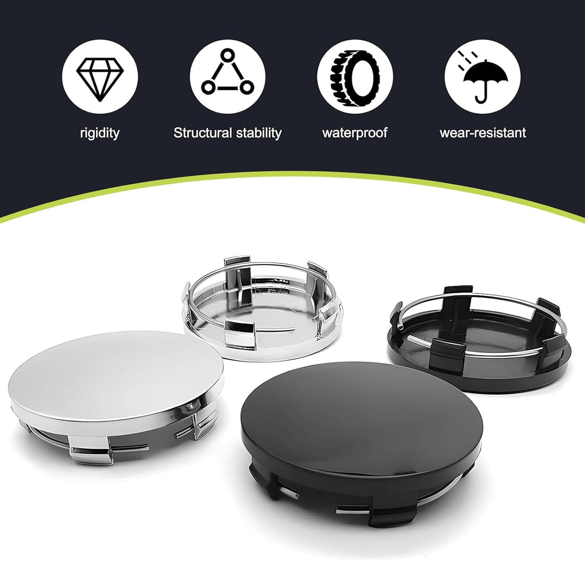 4 PCS Car Wheel Center Caps, 2" x 1.9" x 0.6" Snap-in Wheel Center Hub Cover, Vehicle Rim Hub Cap Replacement Accessories (Black)