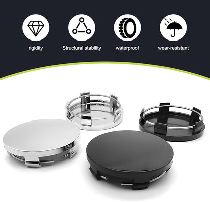 4 PCS Car Wheel Center Caps, 2" x 1.9" x 0.6" Snap-in Wheel Center Hub Cover, Vehicle Rim Hub Cap Replacement Accessories (Black)