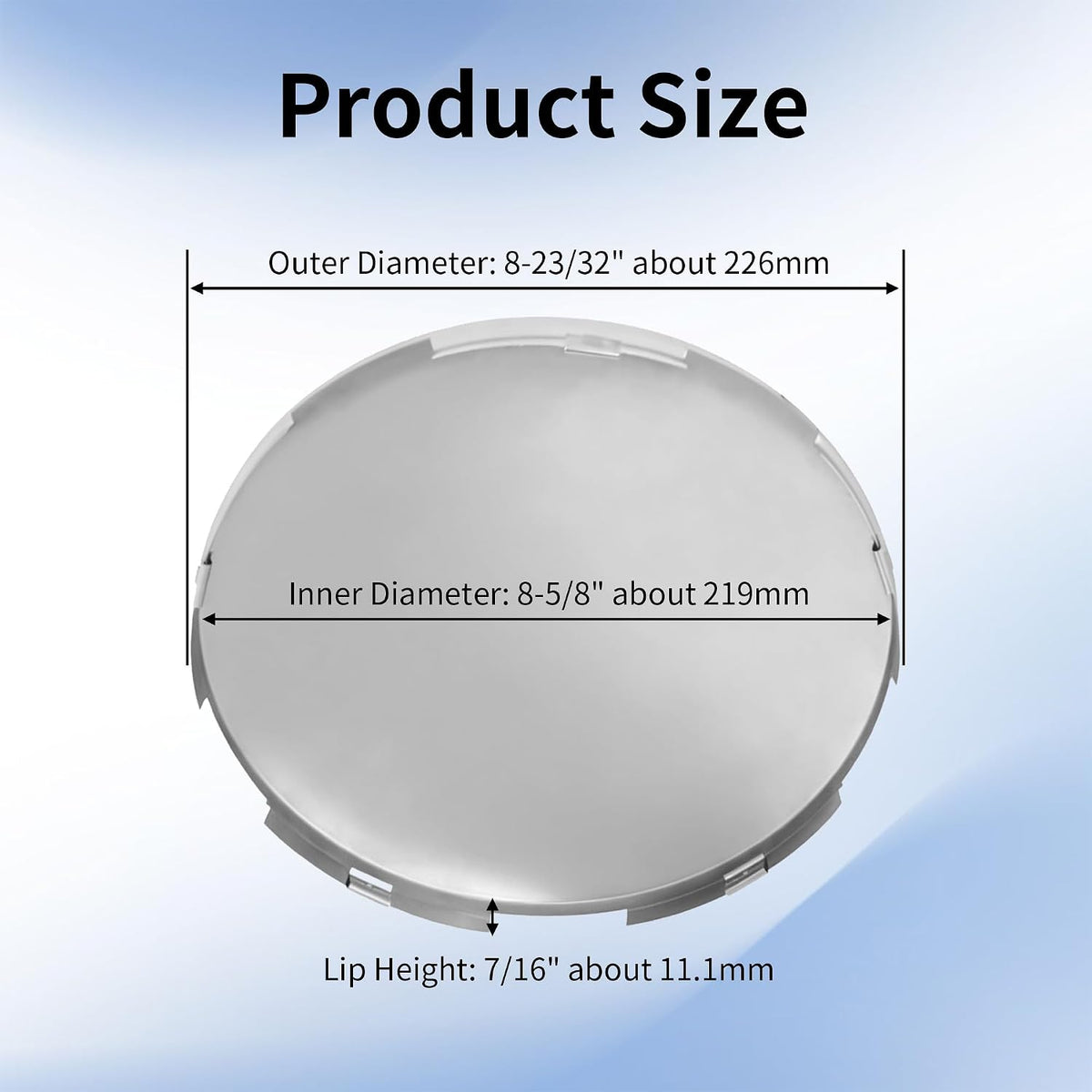 2 PCS Chrome Semi Truck Hub Cap Covers, 5 Even Notched - Fits 8-23/32" Front Wheel Hub Caps, 7/16" Lip with Pre-Installed Clips, Dome Metal Covers Replaces MW1273BK ACX43200