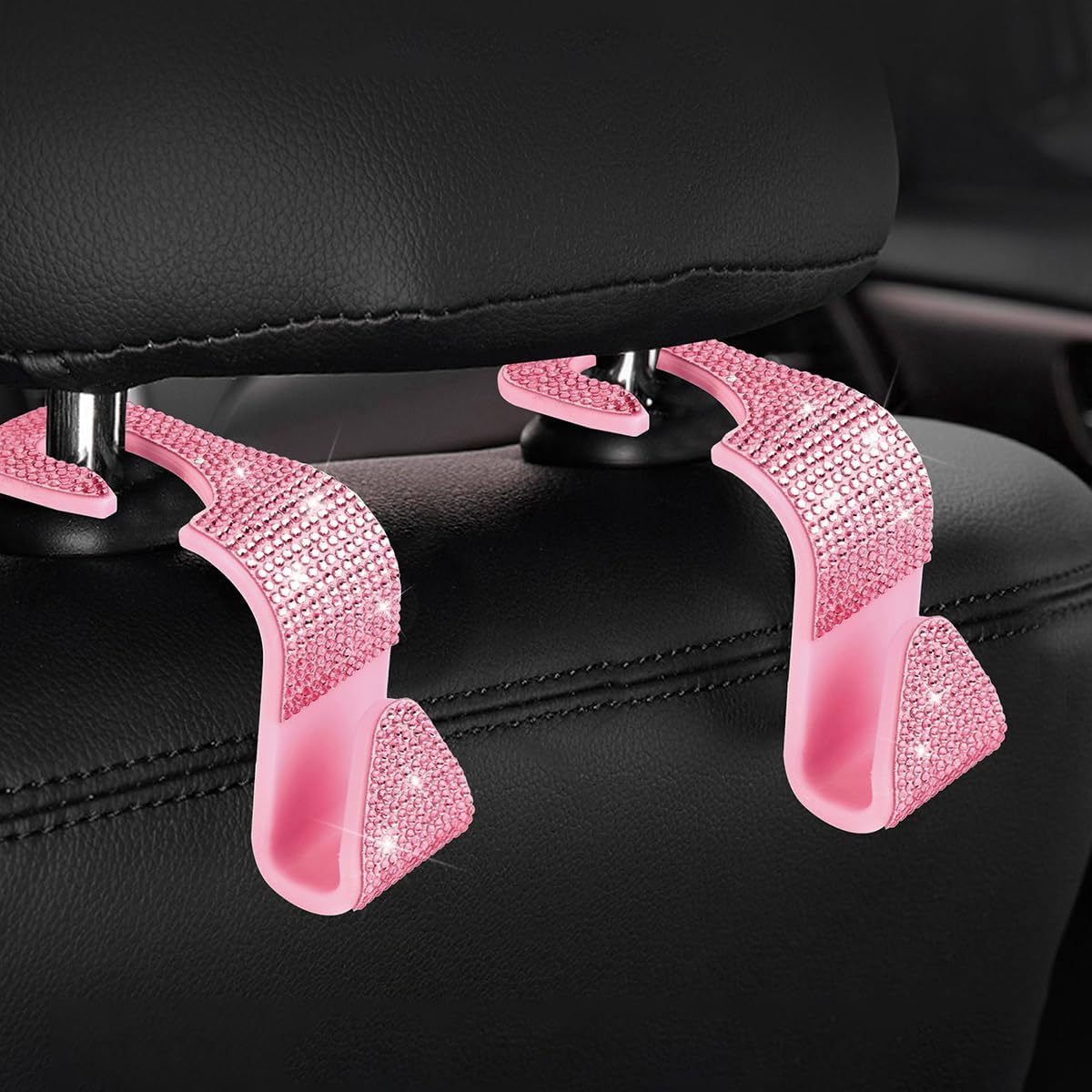 Zpana 4PCS Bling Car Seat Headrest Hooks, Crystal Rhinestones, Pink