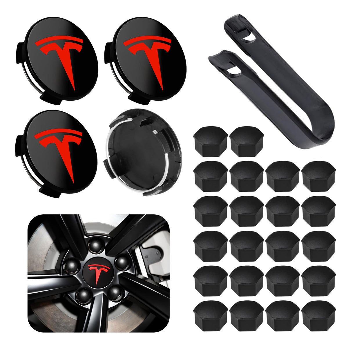 4 Pack Car Wheel Center Hub Cap Kit with 22 Lug Nut Covers