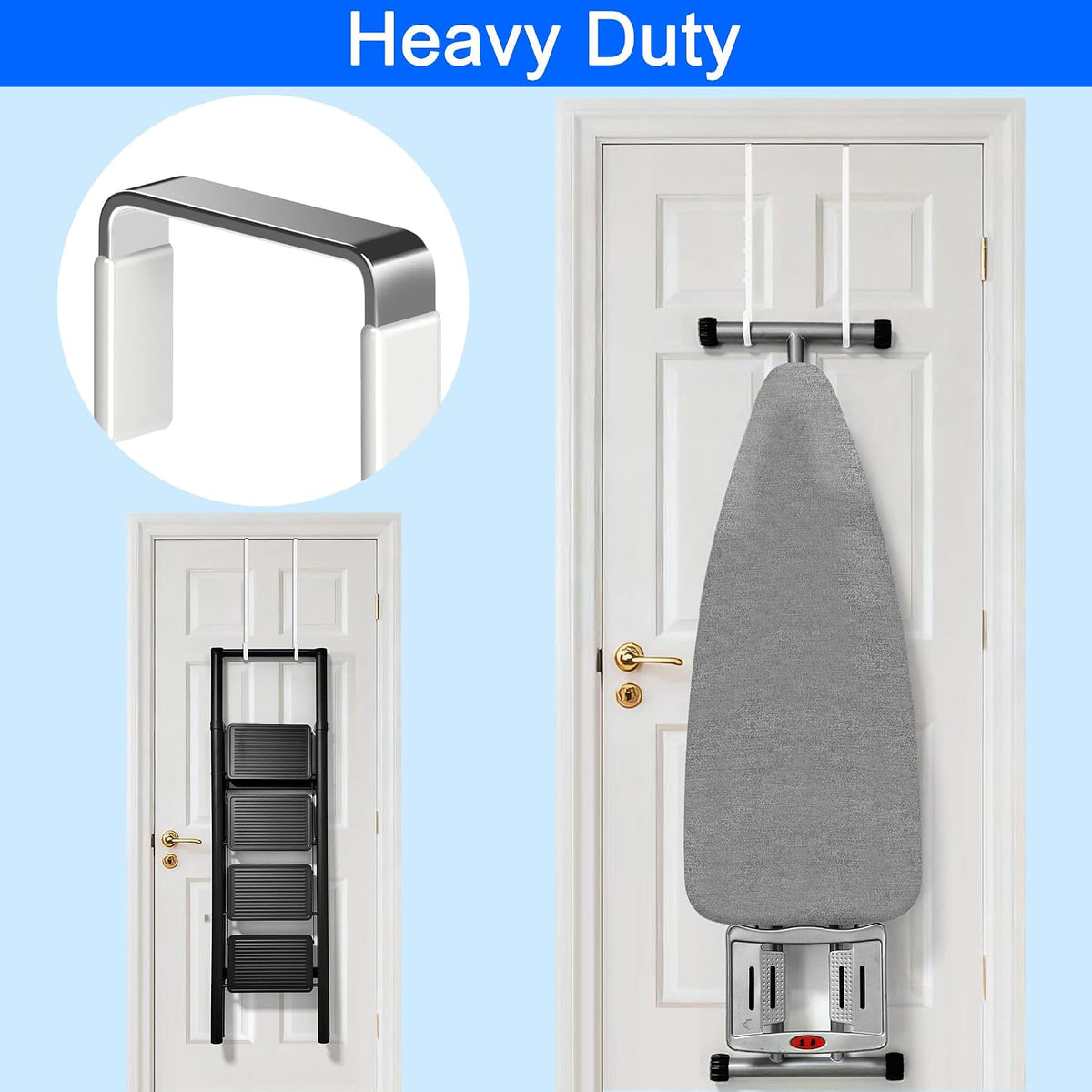 Single Extra Long Over Door Steel Hooks 4 Pack Fit 1-3/8" Door 14.2" White